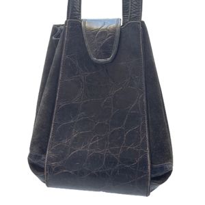 Marlene Gaines Vintage Black Textured Leather and Suede Shoulder Handbag